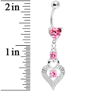 Pink Gem Lavish Heart Drops Belly Ring