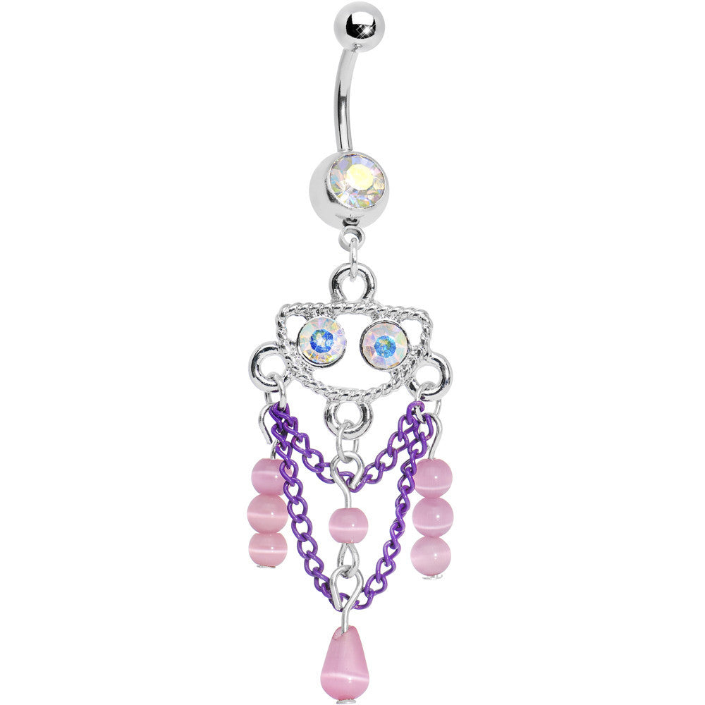 Aurora Gem Purple Chain Dangle Chandelier Belly Ring