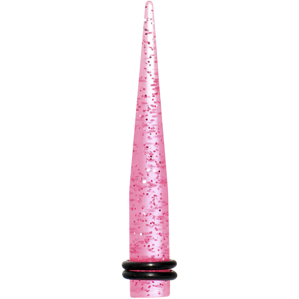 0 Gauge Pink Acrylic Silver Glitter Taper