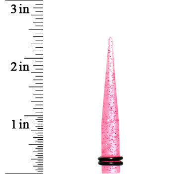 0 Gauge Pink Acrylic Silver Glitter Taper