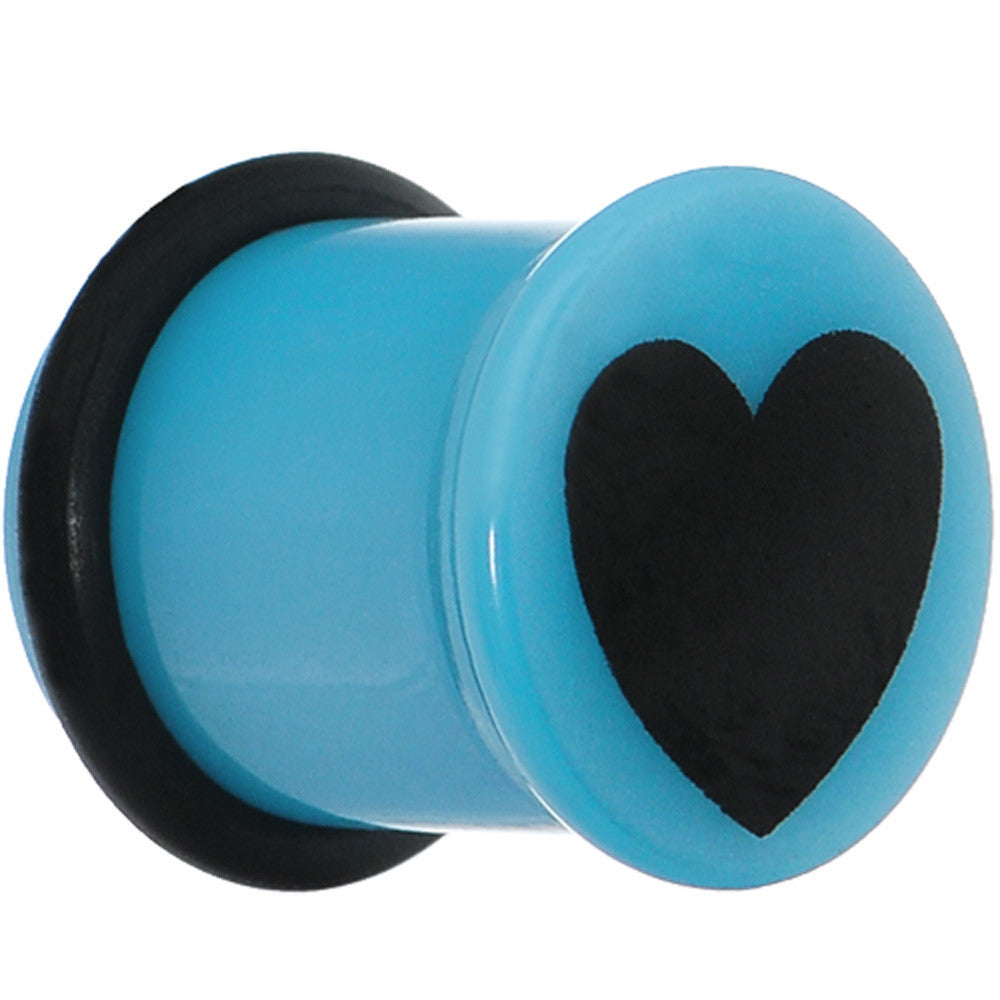 5/8 Blue Acrylic Black Heart Single Flare Plug