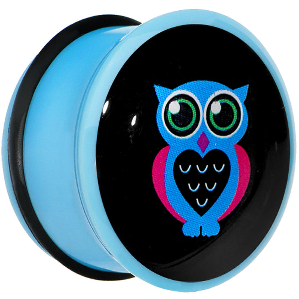 18mm Blue Acrylic Heart Owl Single Flare Plug