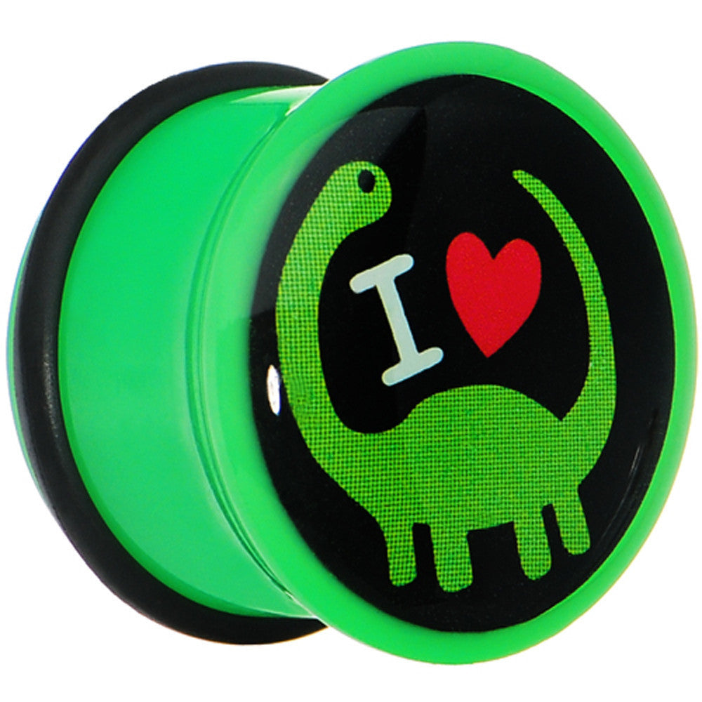 20mm Green Acrylic I Heart Dinosaur Single Flare Plug