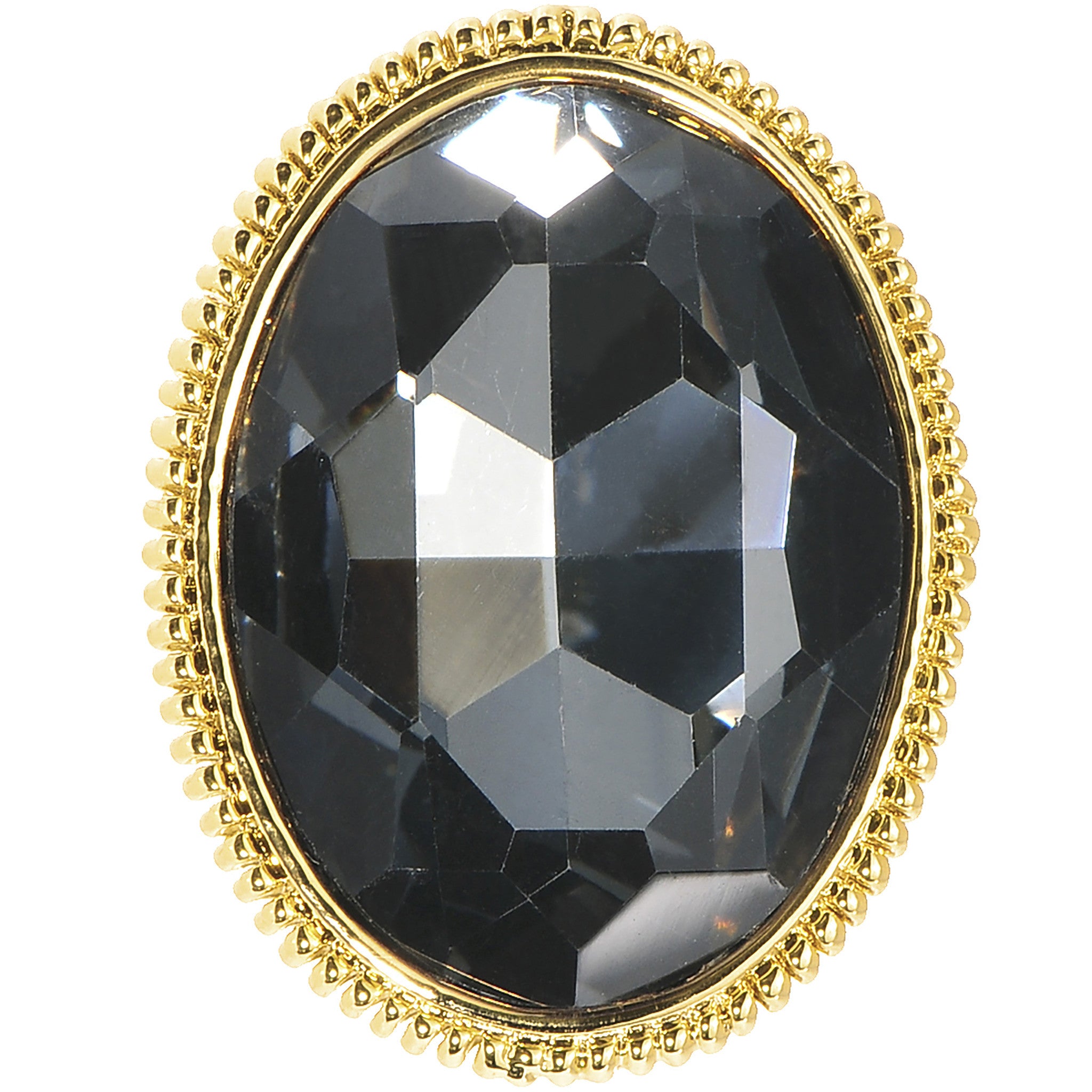 Gold Tone Black Faceted Oval Adjustable Ring