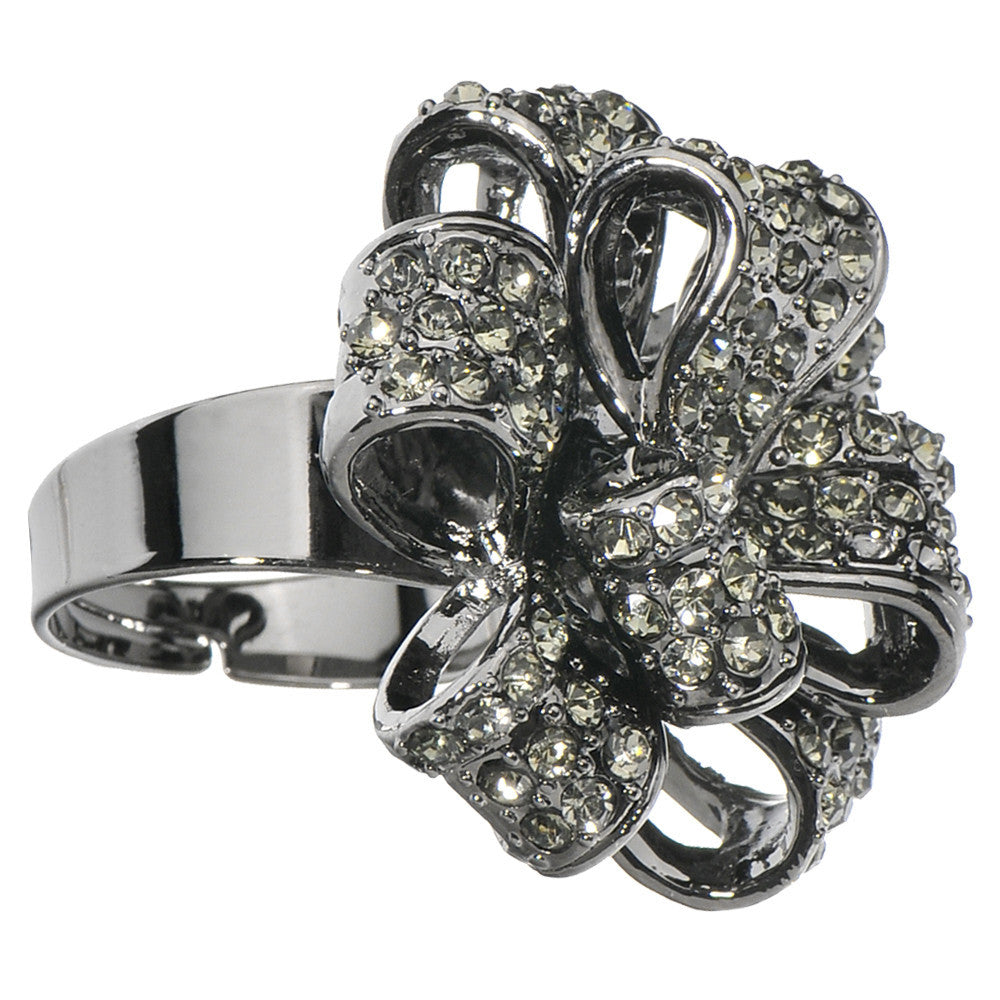 Black Sparkling Bow Adjustable Ring