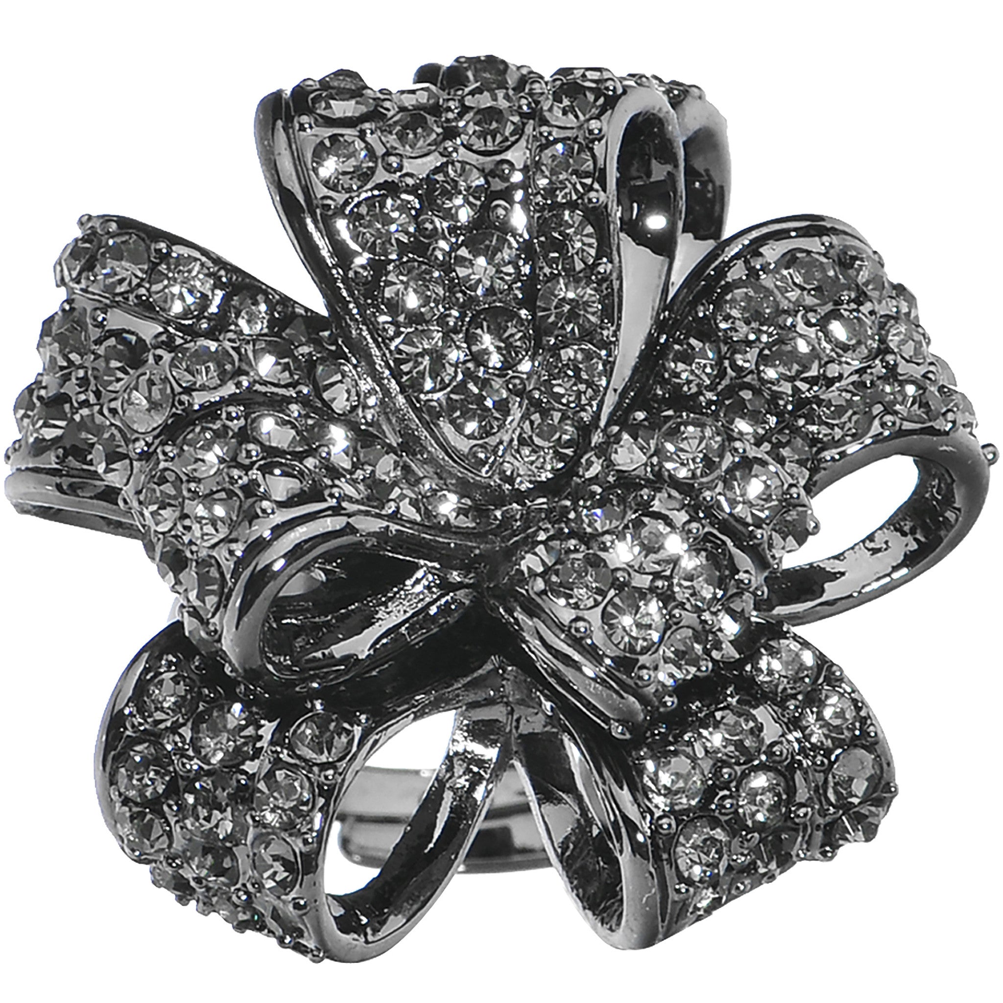 Black Sparkling Bow Adjustable Ring