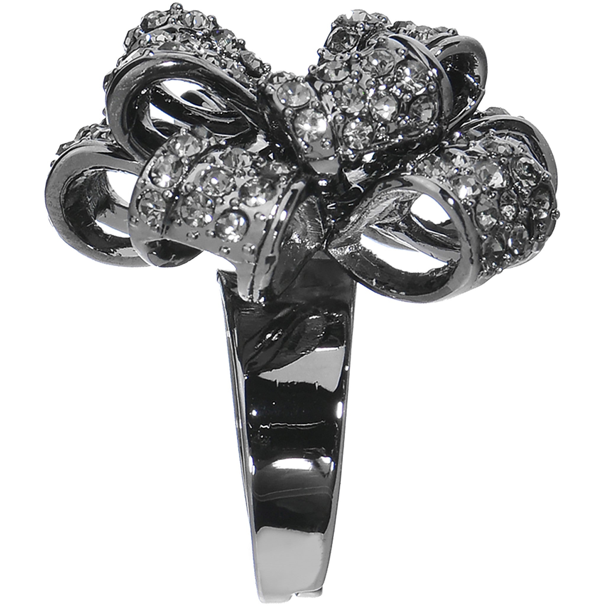 Black Sparkling Bow Adjustable Ring