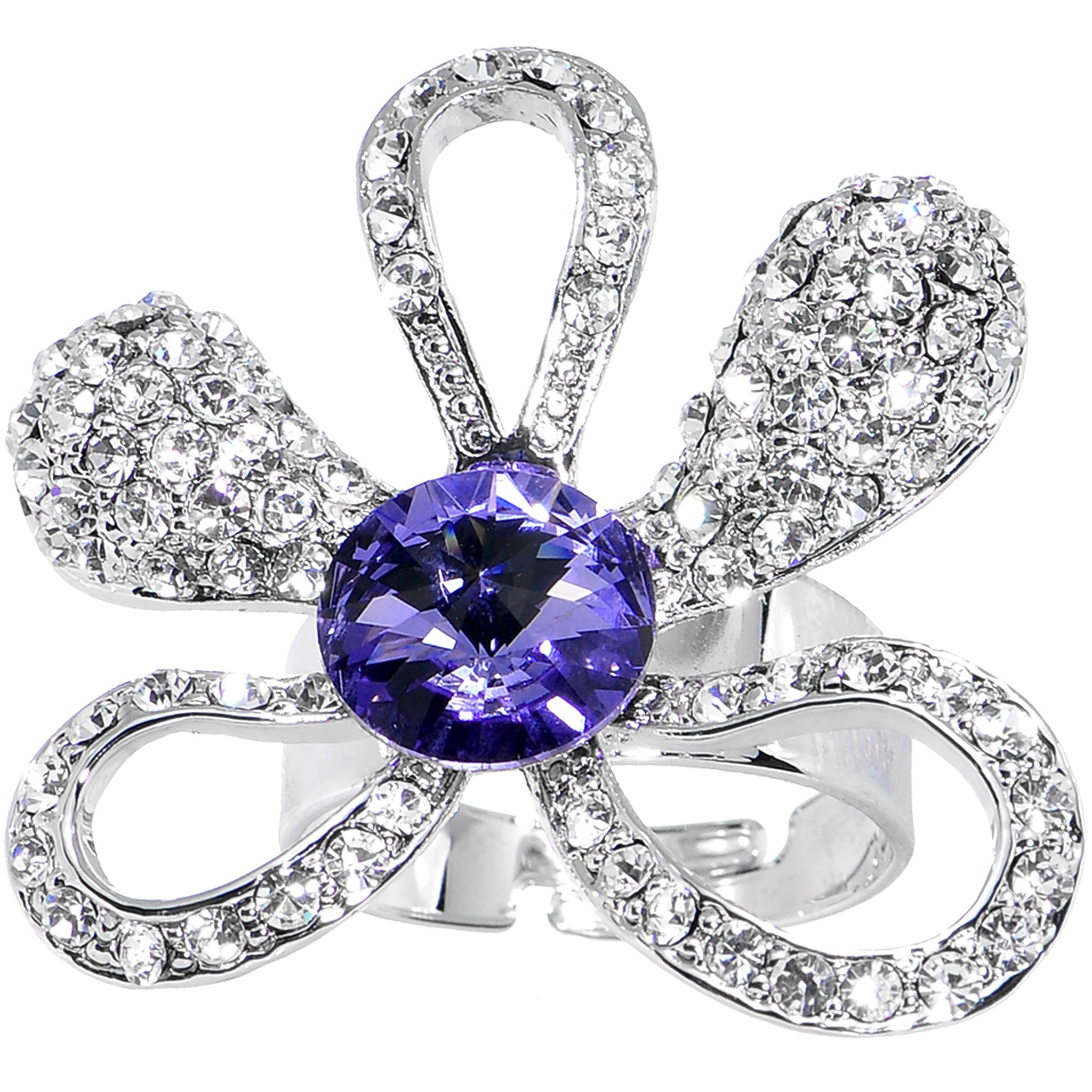 Crystalline Daisy Flower Adjustable Ring