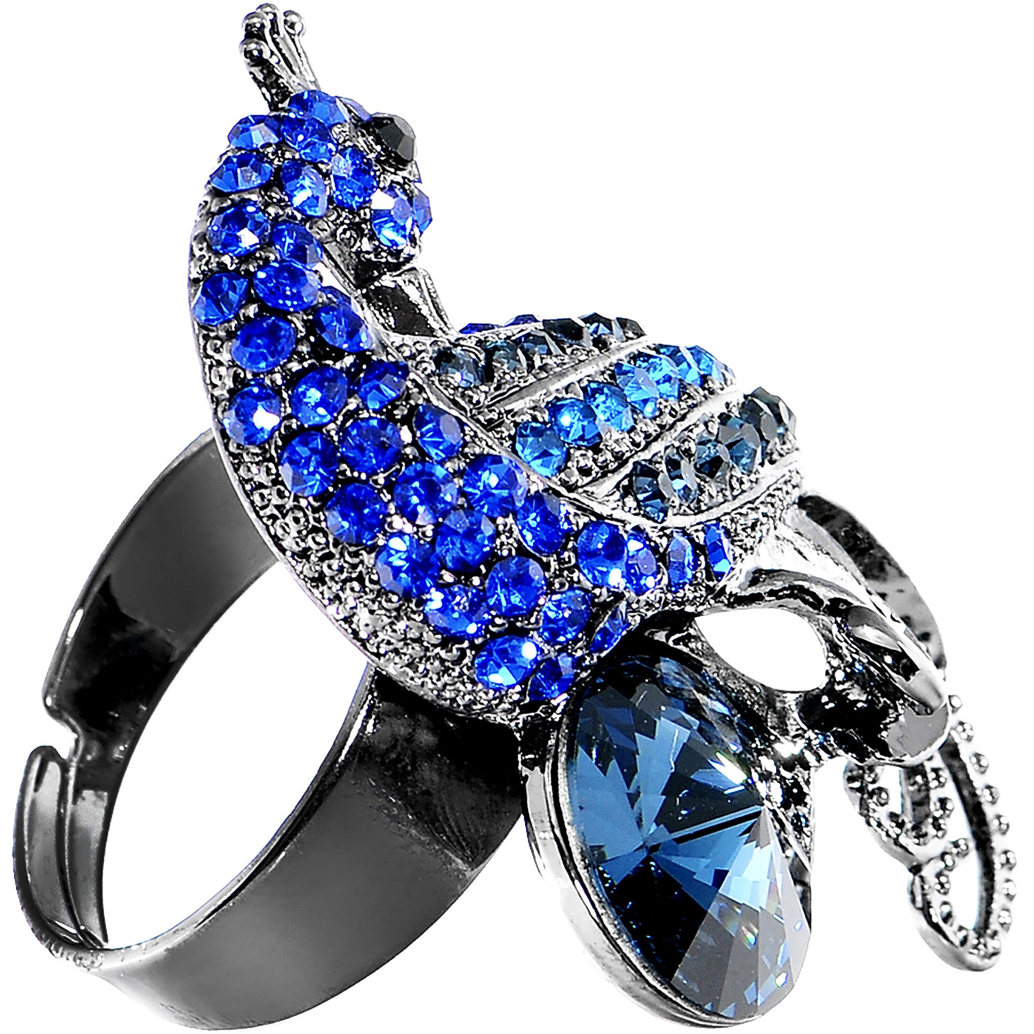 Gem Paved Peacock Adjustable Ring