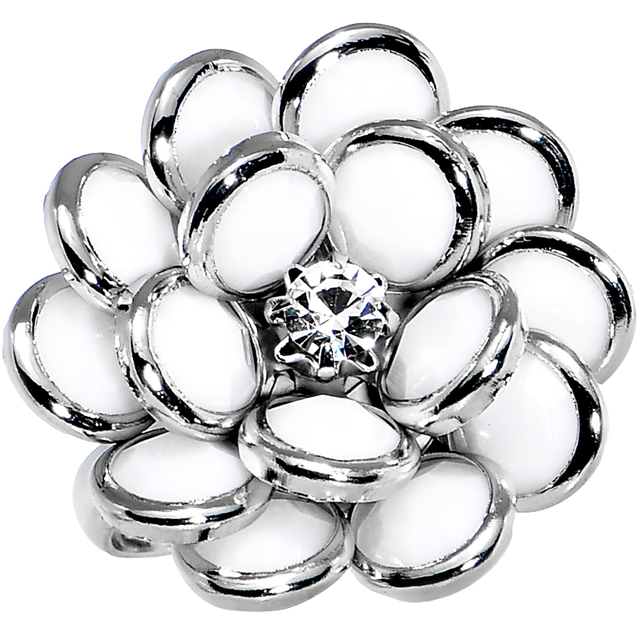 White Enamel Blooming Flower Adjustable Ring