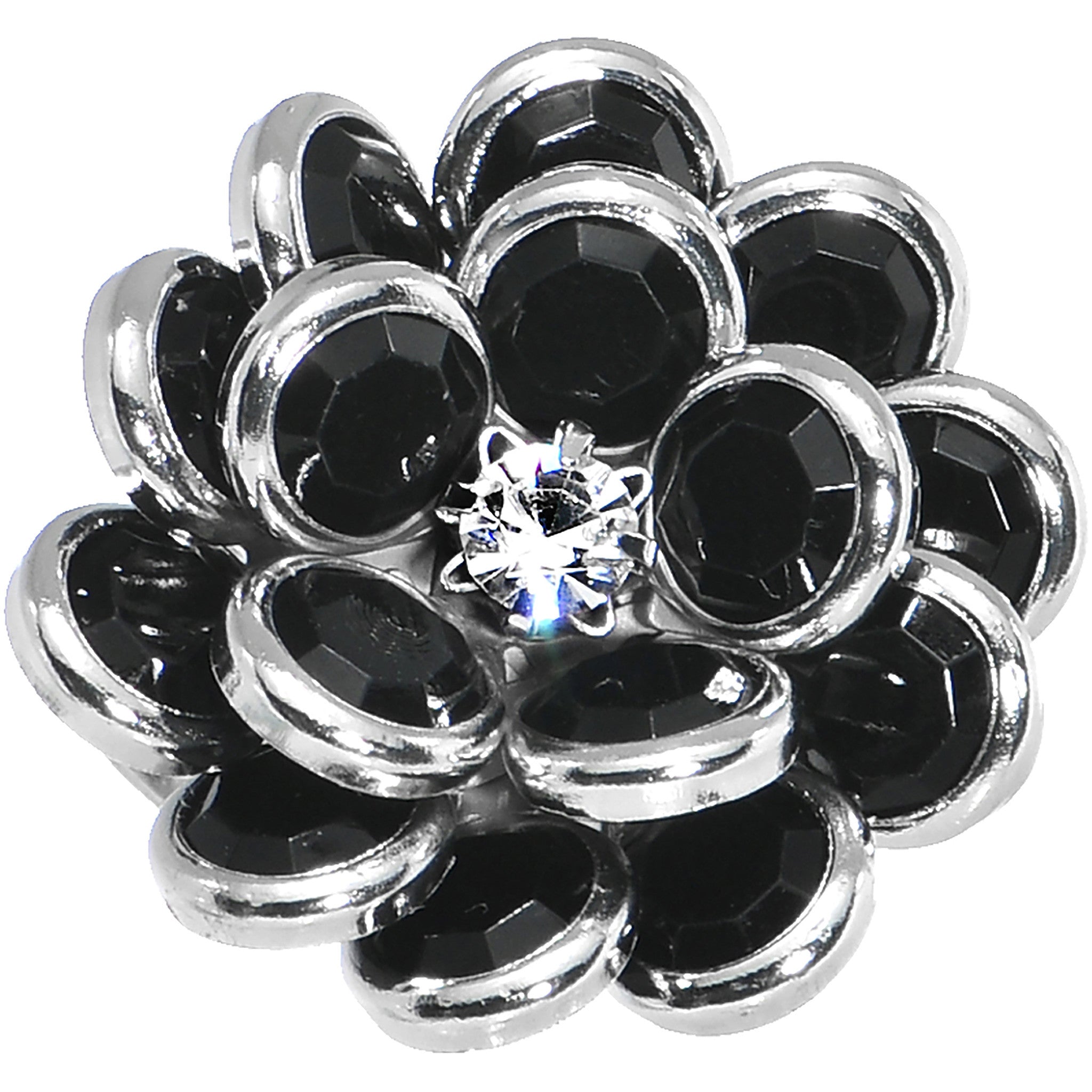 Black Enamel Blooming Flower Adjustable Ring