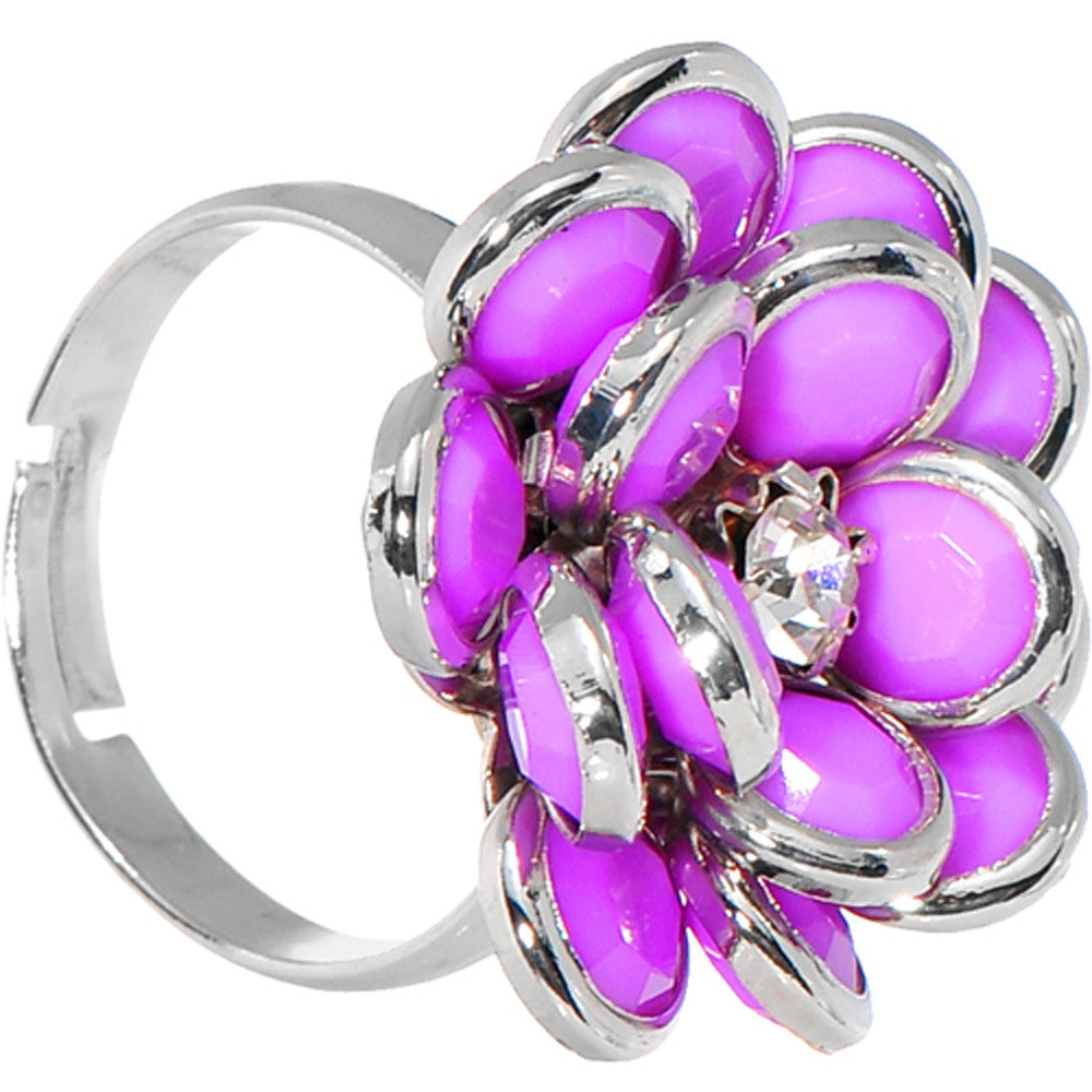 Pink Enamel Blooming Flower Adjustable Ring