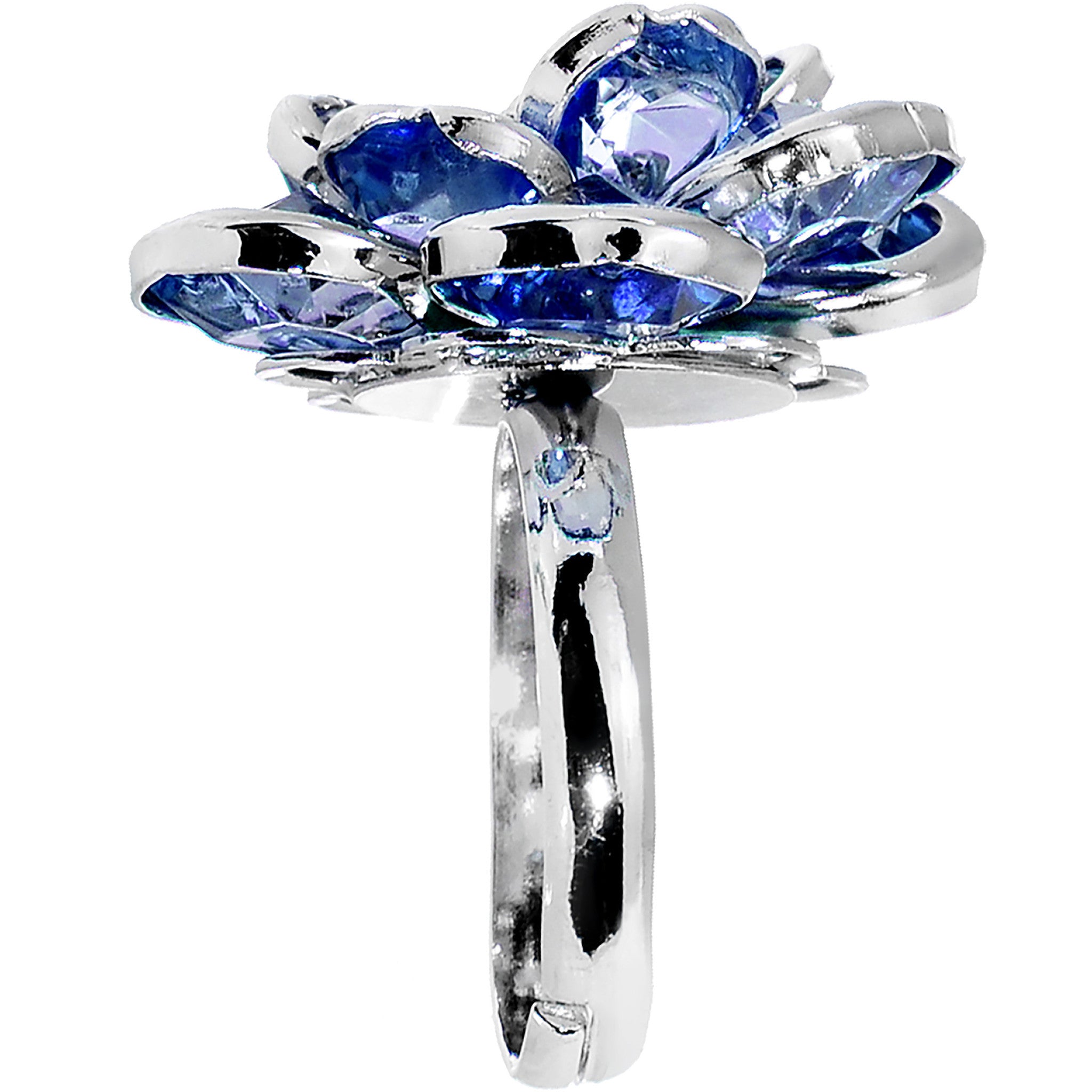 Small Blue Faceted Blooming Flower Adjustable Ring