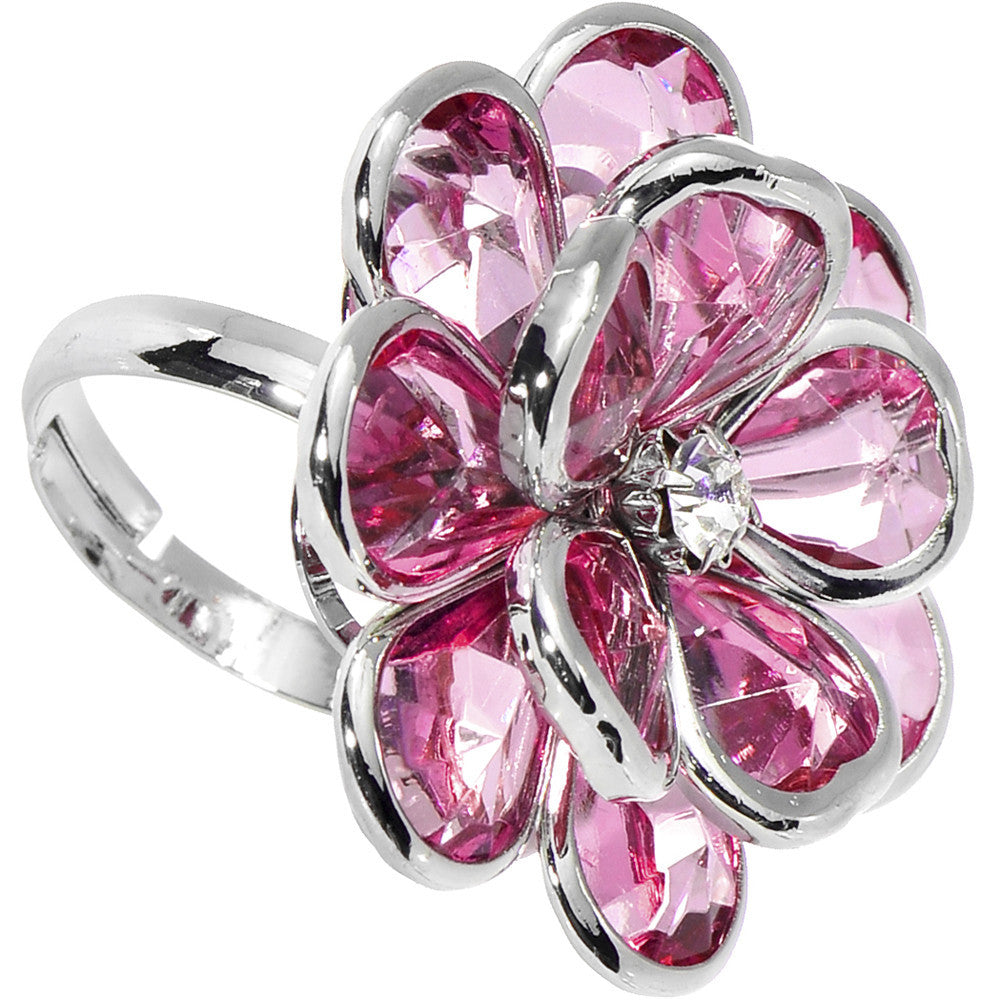 Pink Faceted Blooming Flower Adjustable Ring