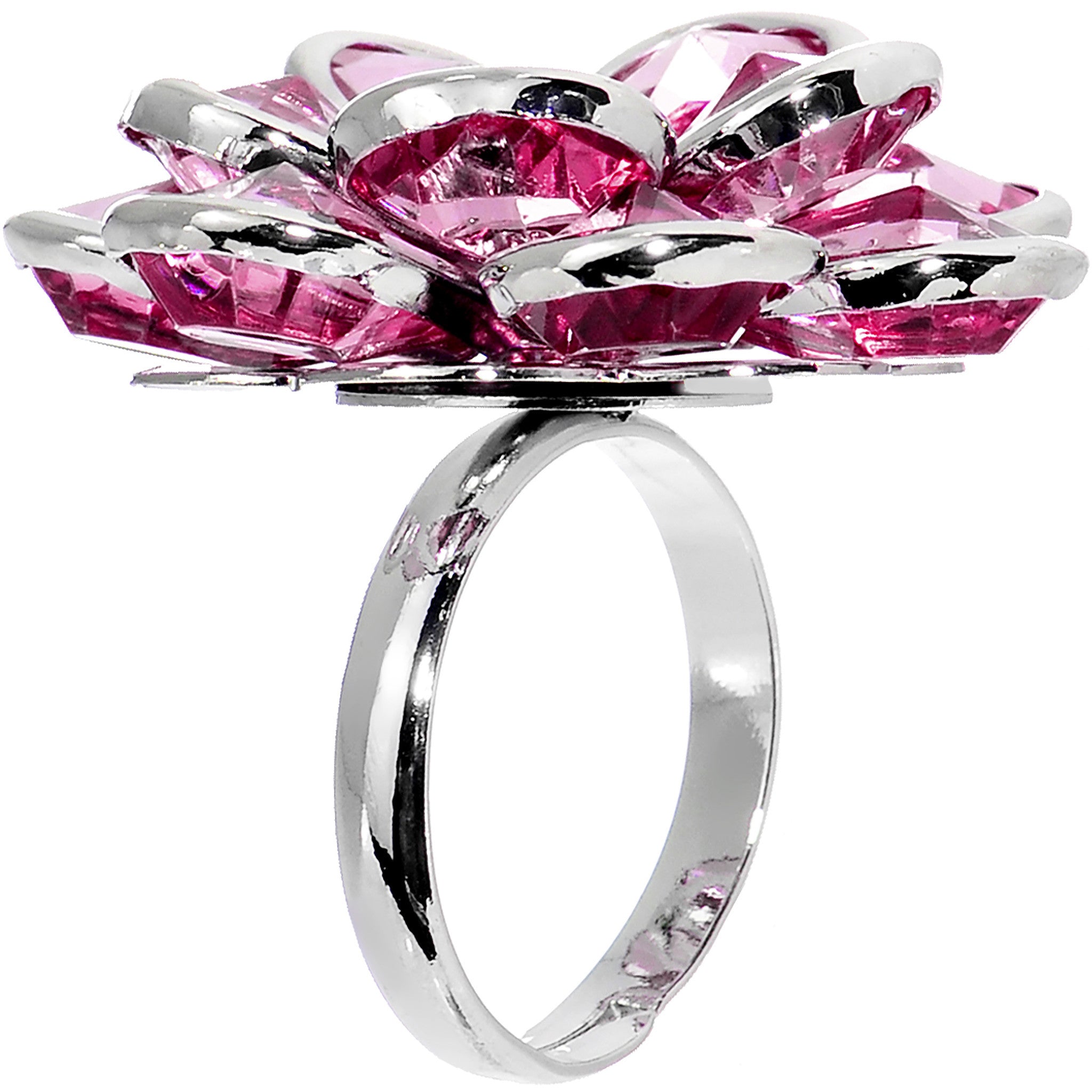 Pink Faceted Blooming Flower Adjustable Ring