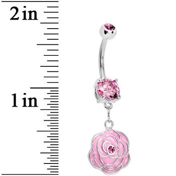 Pink Gem Rose Flower in Bloom Belly Ring