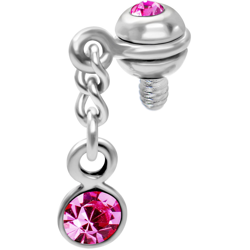 Inset Ball Pink Gem Dangling Dermal Anchor Top