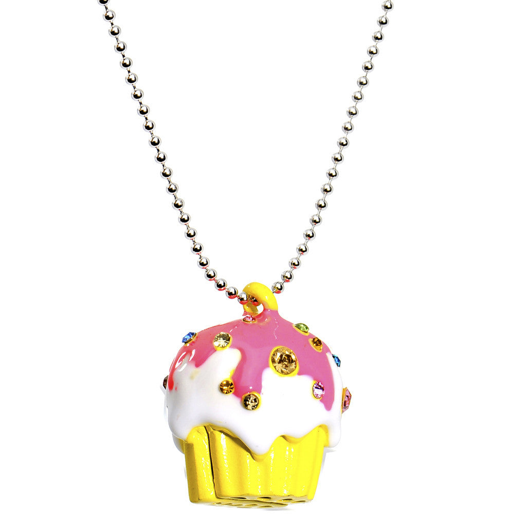 Pink Frosted Gem Cupcake Necklace