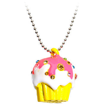 Pink Frosted Gem Cupcake Necklace