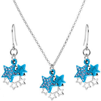 Blue Celestial Love Star Dangle Necklace and Earring Set