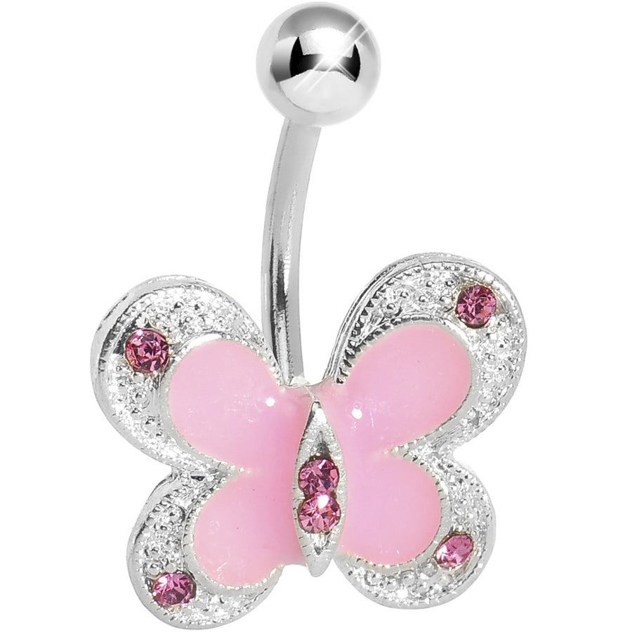 Pink Enamel Gem Classic Butterfly Belly Ring