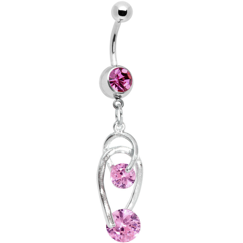 Pink Gem Double Drop Horseshoes Belly Ring