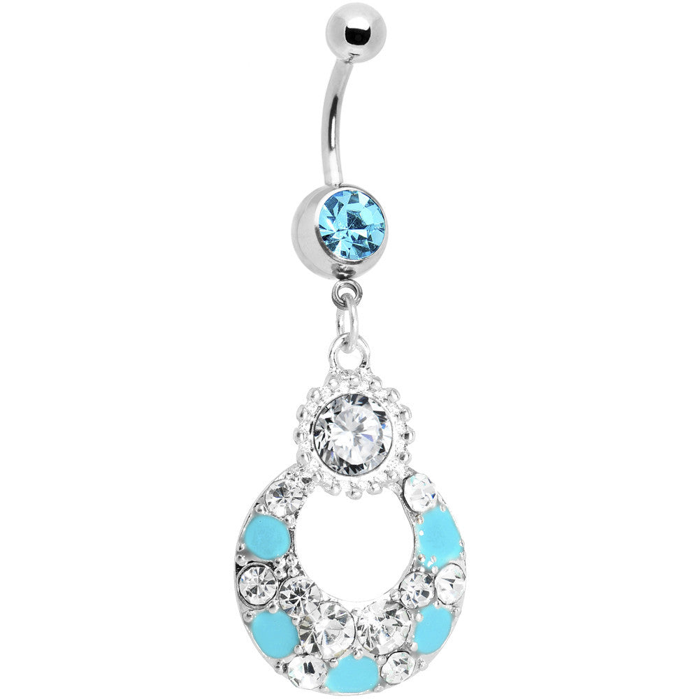 Aqua Gem Encrusted Ellipse Belly Ring