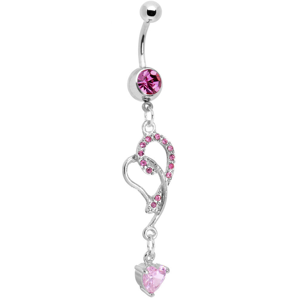 Pink Gem Heart Vine Swirl Dangle Belly Ring