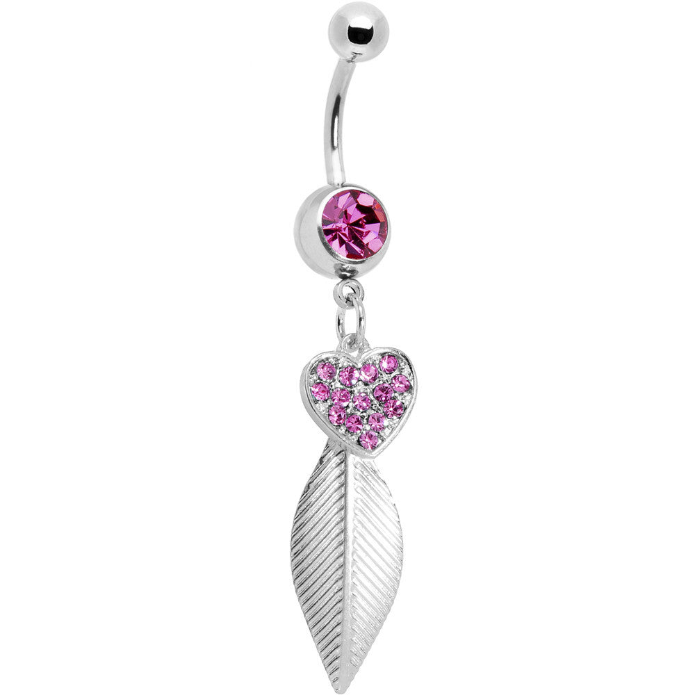 Pink Gem Heart of Palm Leaf Belly Ring