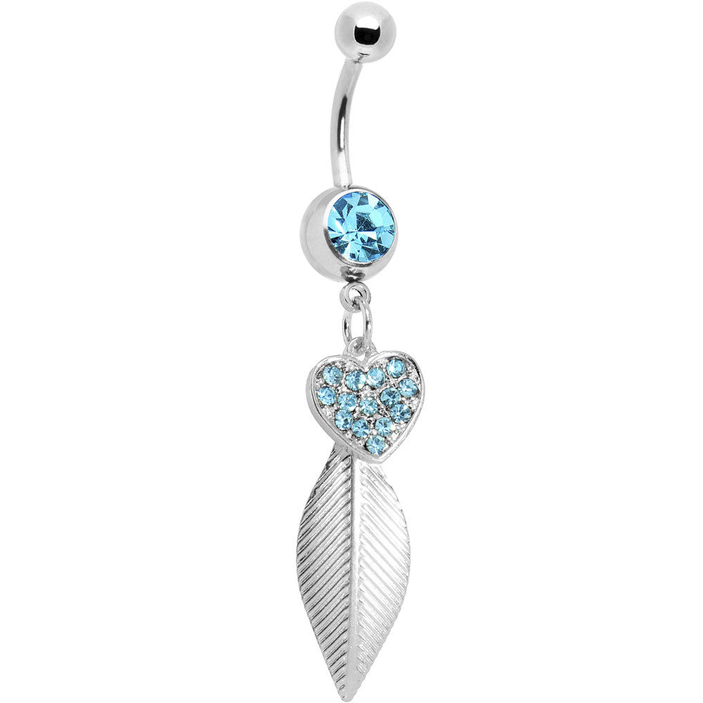 Aqua Gem Heart of Palm Leaf Belly Ring