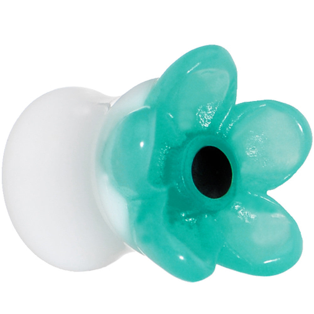 9/16 Acrylic Aqua Flower Saddle Plug