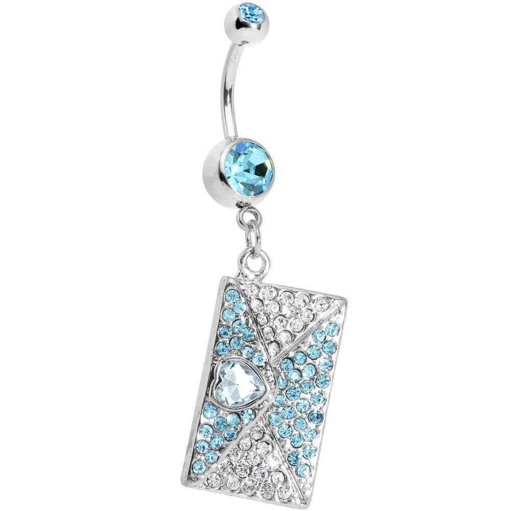 Aqua Gem Love Letter Dangle Belly Ring