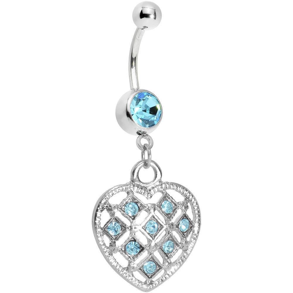 Aqua Gem Checkered Princess Heart Belly Ring