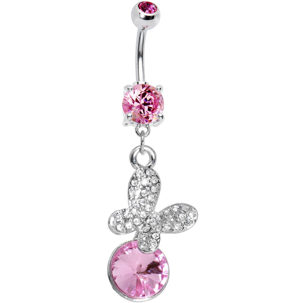 Pink Gem Crystalline Butterfly Dangle Belly Ring