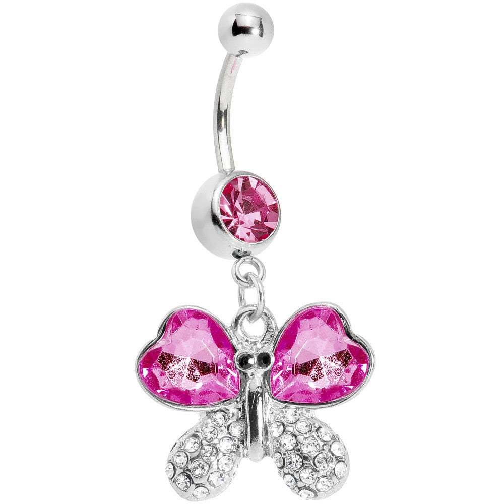 Pink Gem Heart Winged Butterfly Belly Ring