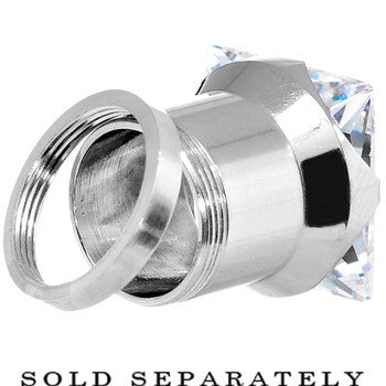 1/2 Stainless Steel Clear Square CZ Screw Fit Tunnel