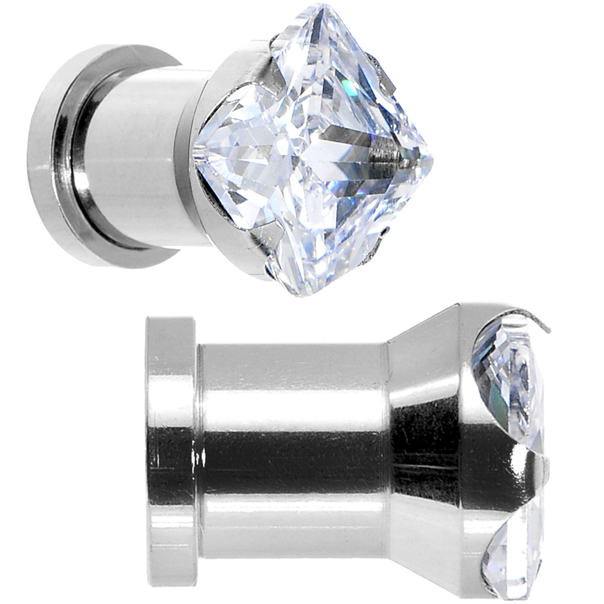 Clear CZ Gem Stainless Steel Screw Fit Tunnel Plug Set 0 Gauge