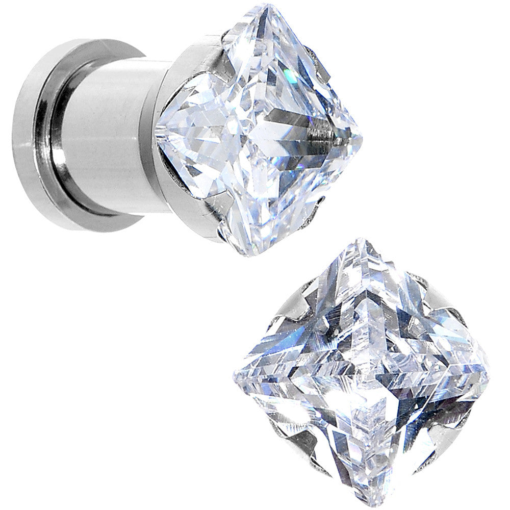 Clear CZ Gem Stainless Steel Screw Fit Tunnel Plug Set 0 Gauge