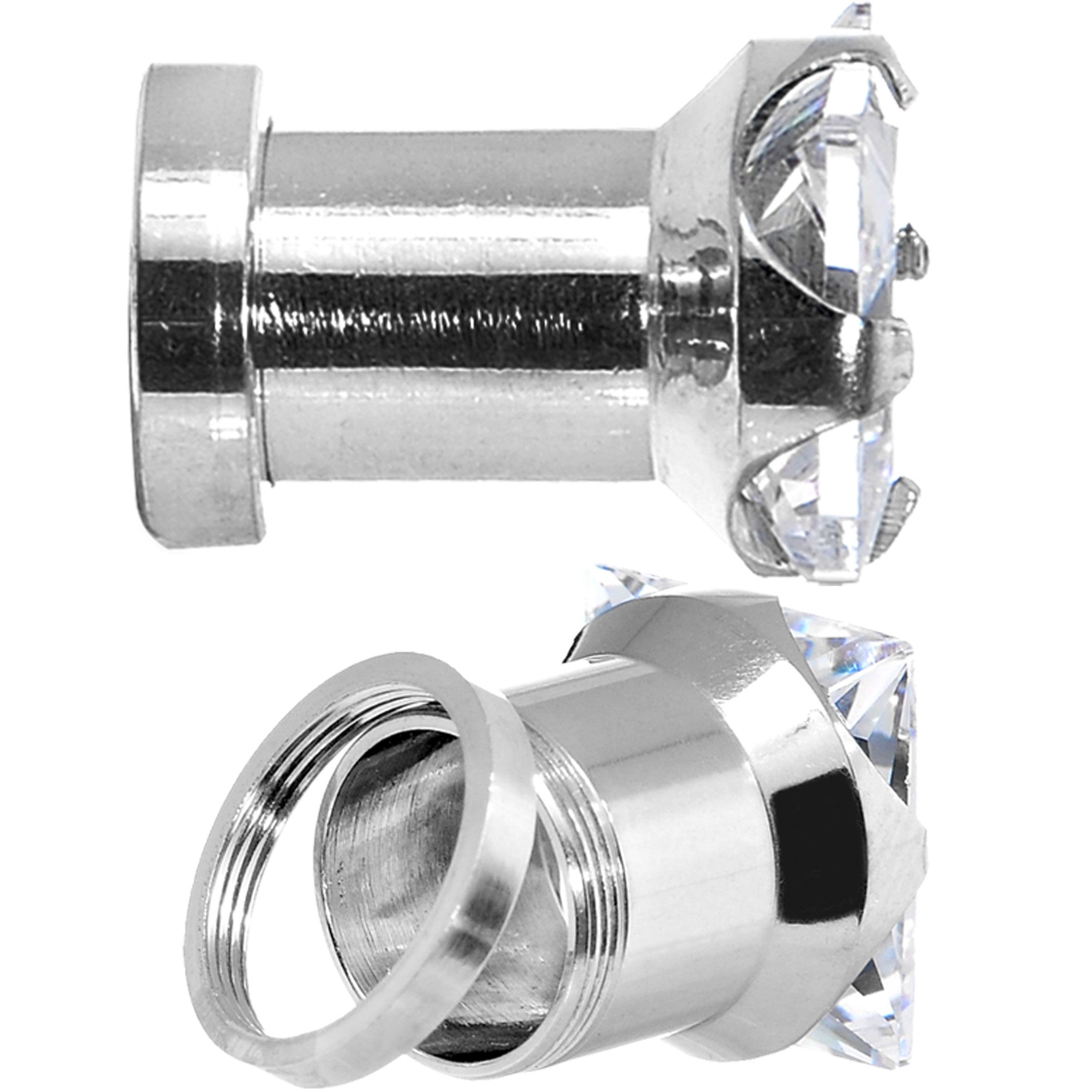 4 Gauge Stainless Steel Clear Square CZ Screw Fit Tunnel