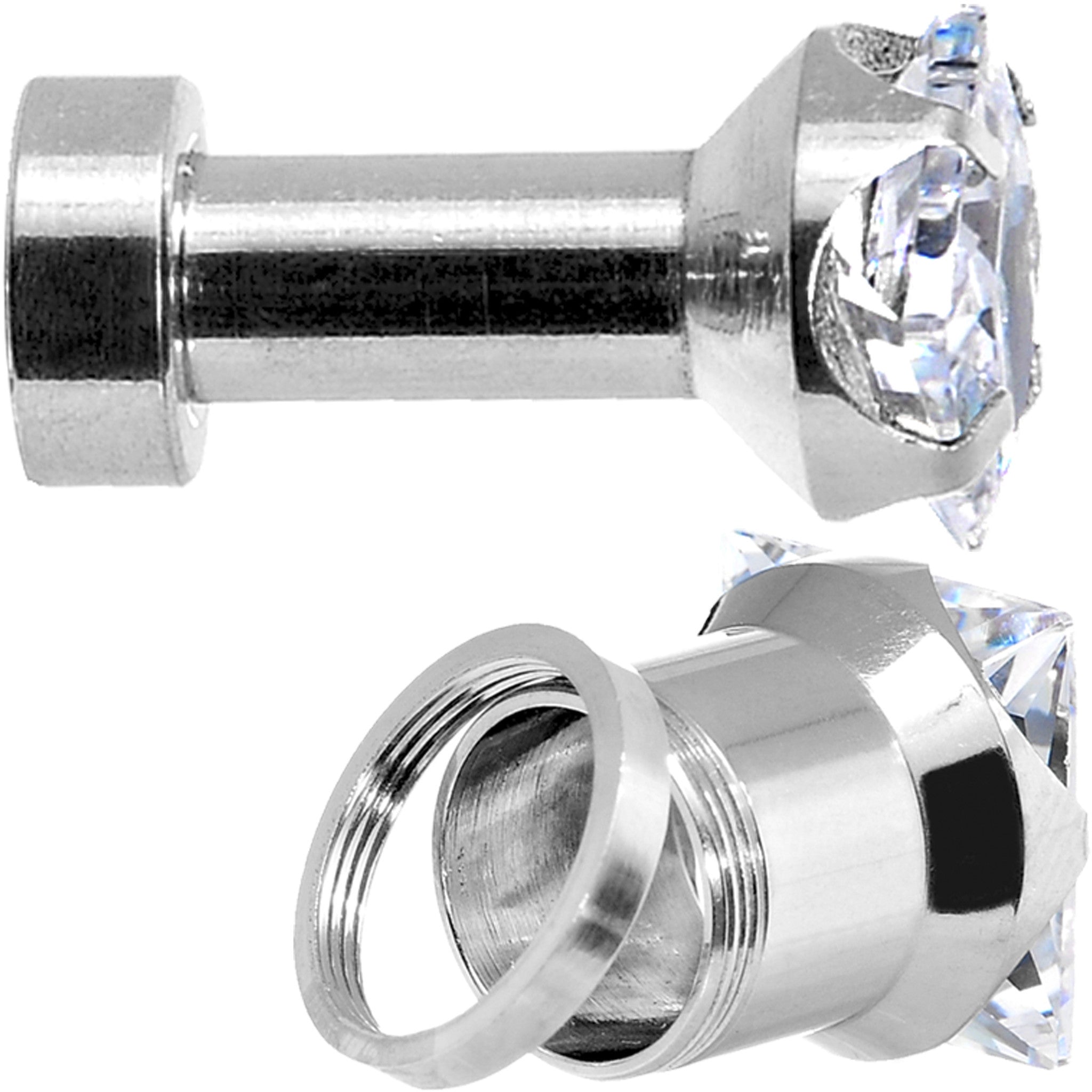 8 Gauge Stainless Steel Clear Square CZ Screw Fit Tunnel Set