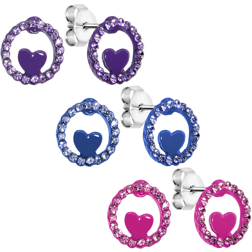 Heart Loop Stud Earrings Set