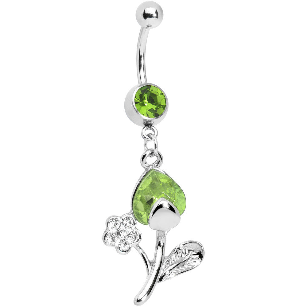 Peridot Gem Tulip Flower Belly Ring