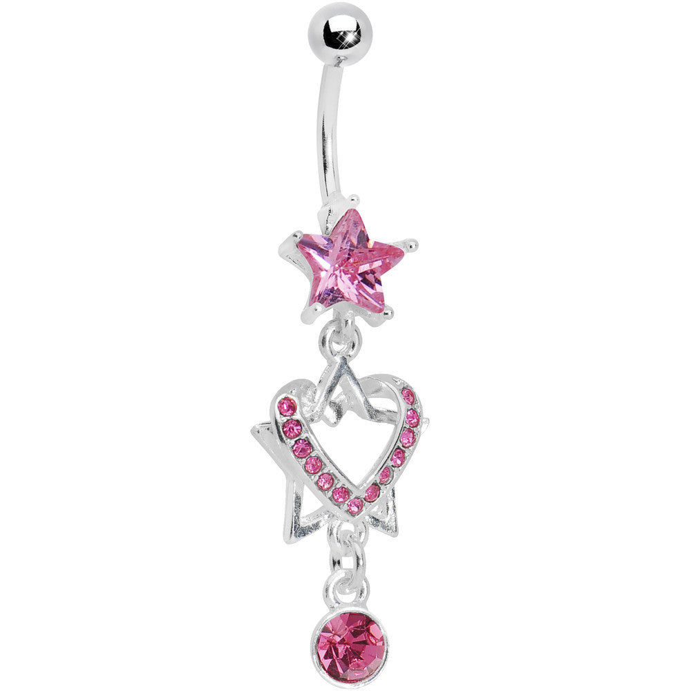 Pink Gem Heart of a Star Drop Belly Ring