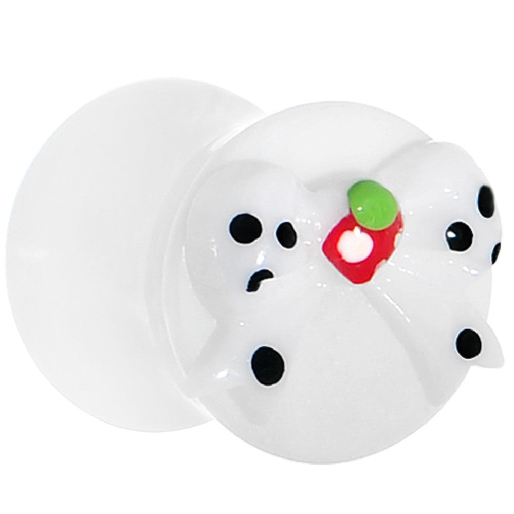 0 Gauge White Acrylic Berry Polka Dot Bow Saddle Plug