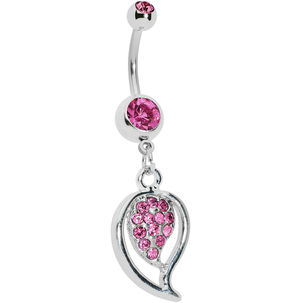 Pink Gem Stylish Paved Leaf Belly Ring