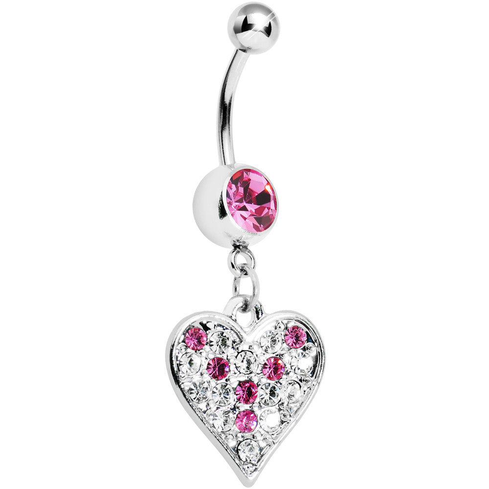 Pink Gem Encrusted Heart Dangle Belly Ring