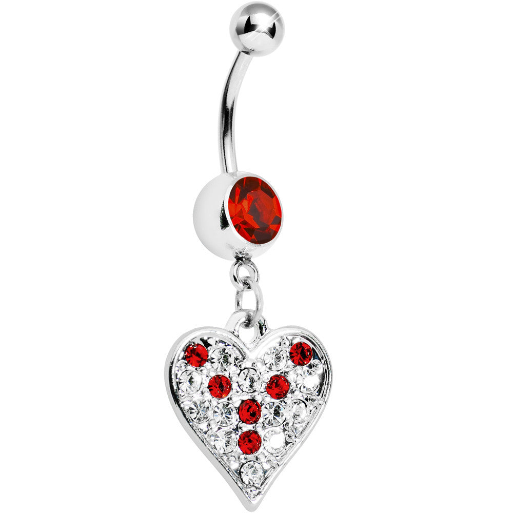 Red Gem Encrusted Heart Dangle Belly Ring