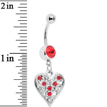 Red Gem Encrusted Heart Dangle Belly Ring