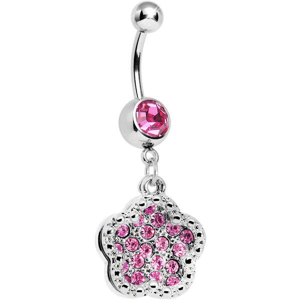 Pink Gem Paved Flower Dotted Line Belly Ring – BodyCandy