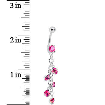 Pink Gem Dropping Chain Dangle Belly Ring